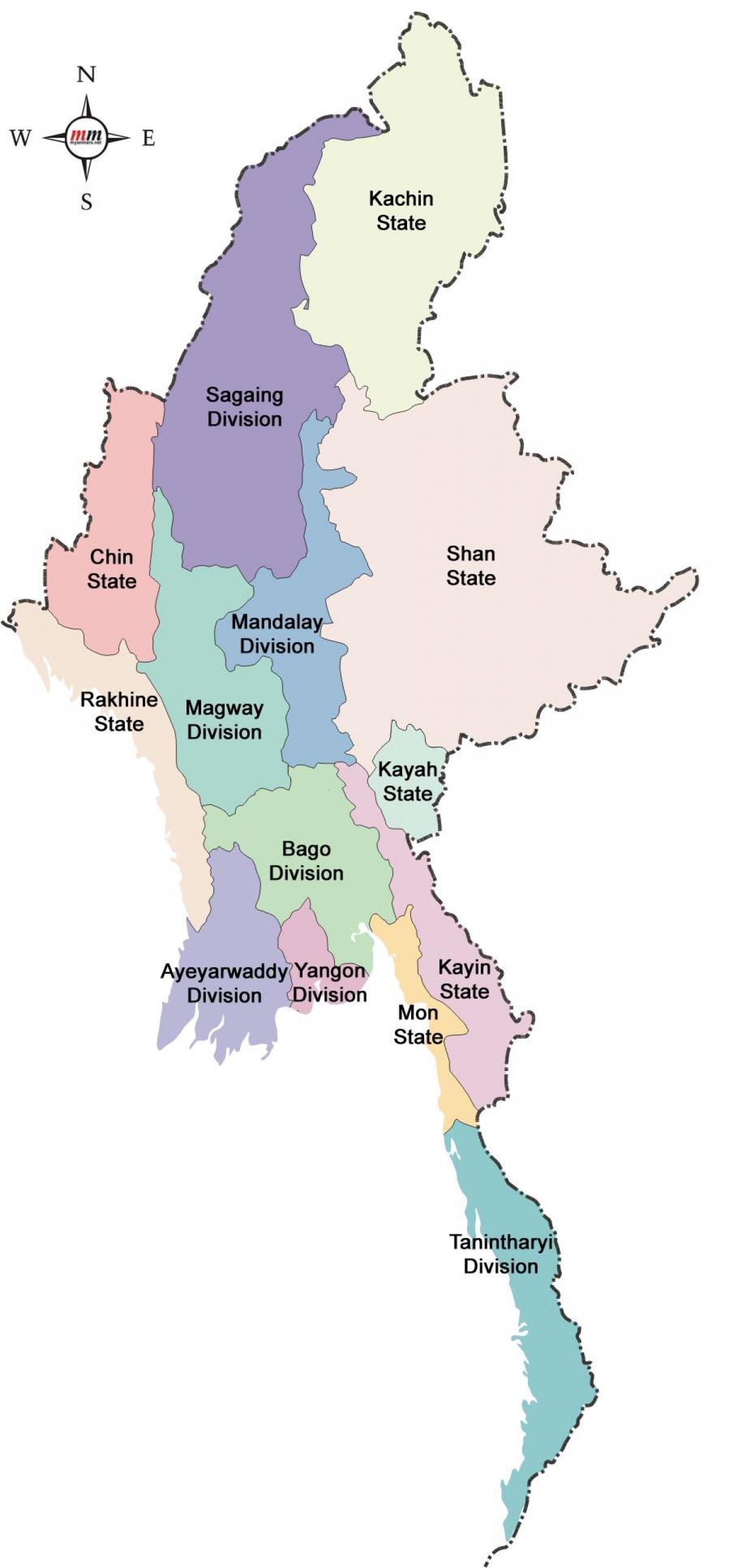 Myanmar mapa at estado