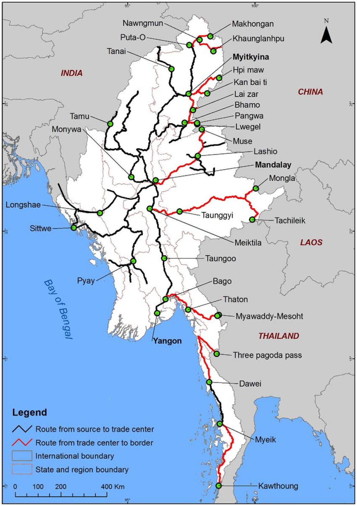Myanmar mapa ng daan na detalye