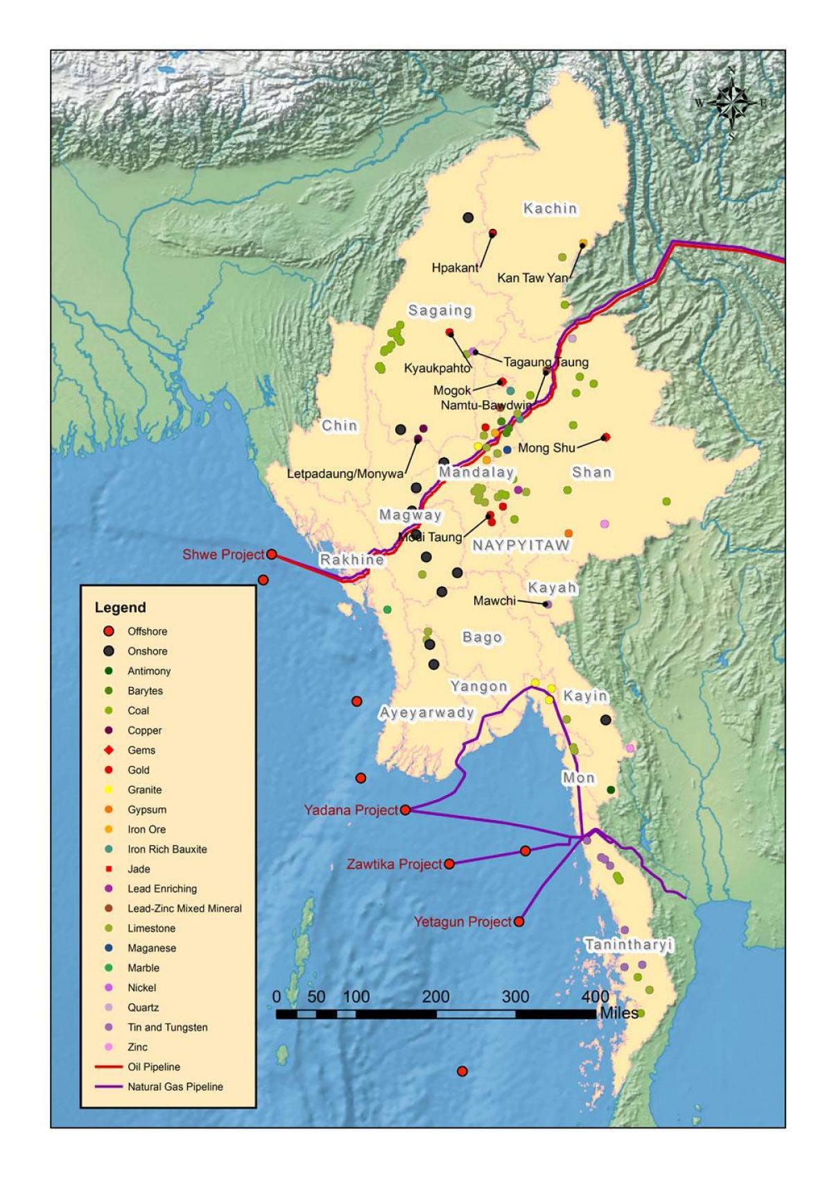 Mapa ng Myanmar natural na mga mapagkukunan